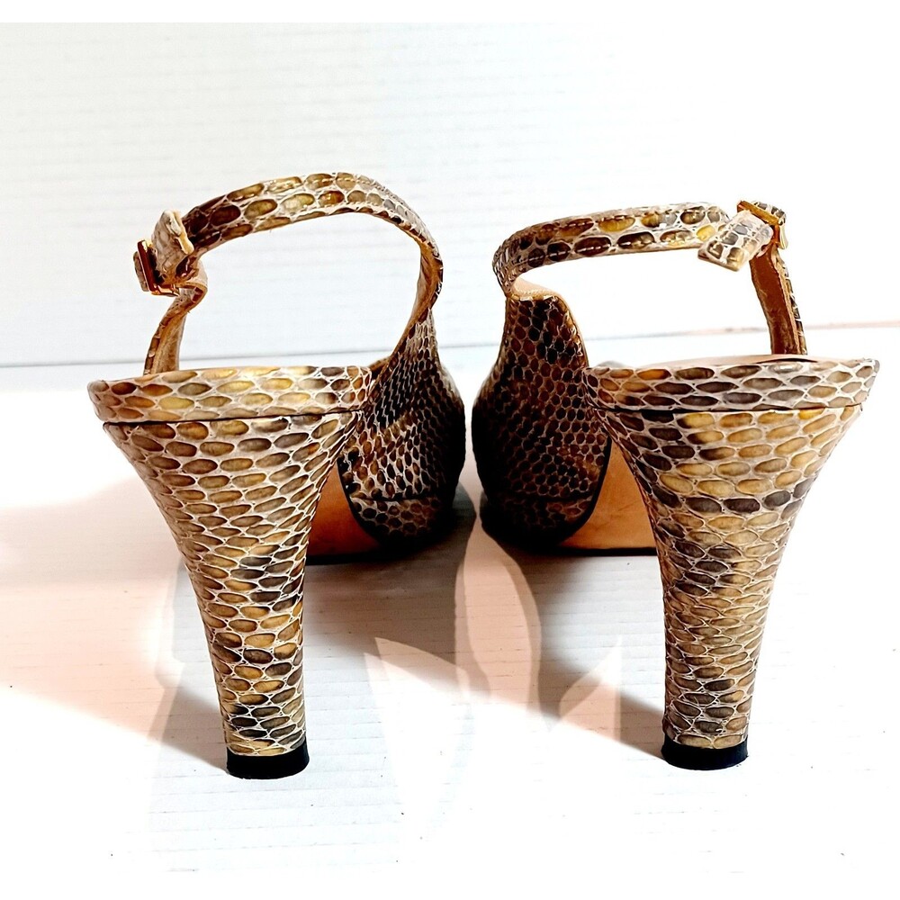 Stuart Weitzman Snakeskin Peek Toe Sling Back Pumps Size 8 Mushroom... - Picture 5 of 6